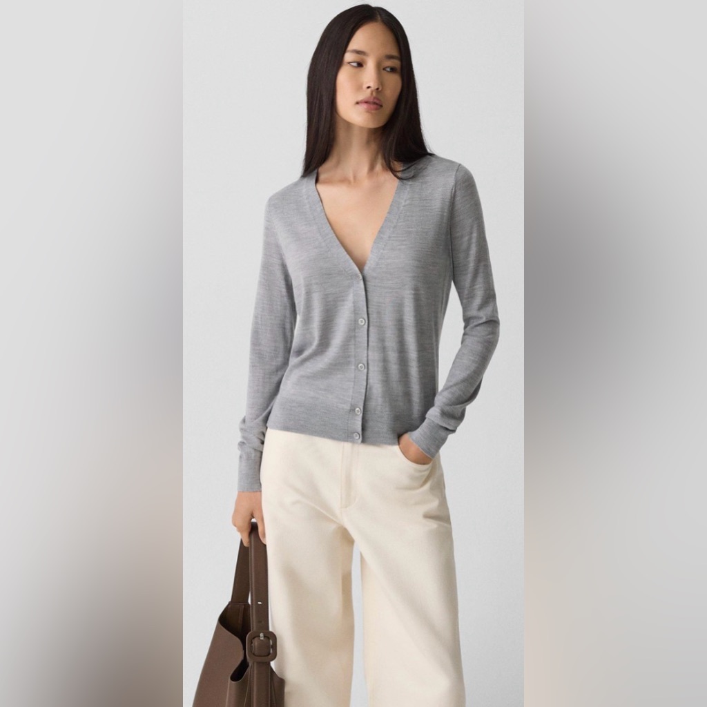 Designer Yeohlee Light Grey Button Cardigan Sweater L